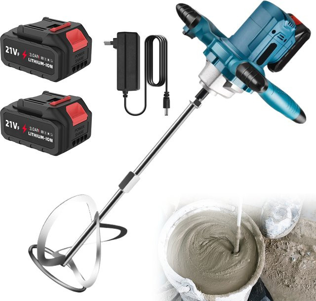Makita Kabelloser elektrischer Mörtelmischer in Blau mit 140 Nm Drehmoment, 6 Geschwindigkeiten und S-Typ-Rührstab, passend für 18-V-Batterien - Bild 1