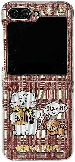 Handyhülle mit Kette und Ständerhalter im Kawaii Cartoon Design für Samsung Galaxy Z Flip 6 5 4 3, Niedliche Katze und Welpe, Multicolour - Bild 1