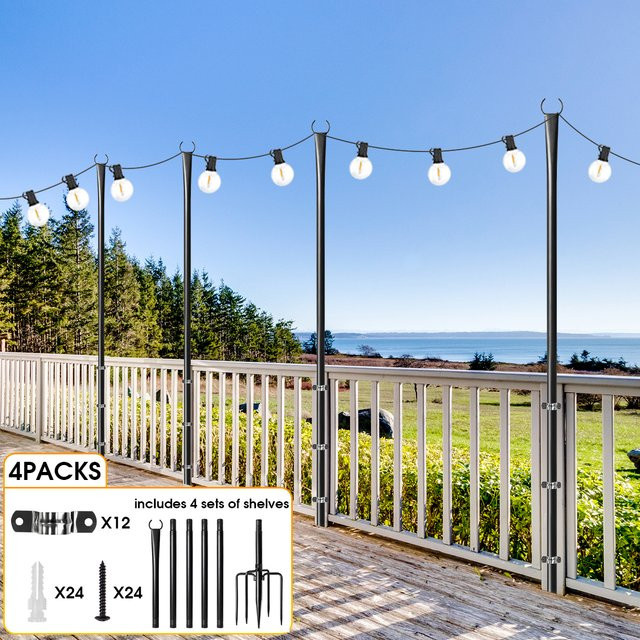 Verstellbare Metall-Lichterkettenstangen in Schwarz mit Gabel für die Terrassendekoration, Höhe: 300 cm - Bild 1