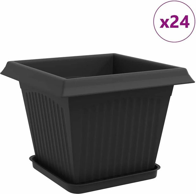 24er Set vidaXL Blumentöpfe aus Kunststoff, Schwarz, quadratisch, B/T/H: 28,5 x 28,5 x 22 cm - Bild 1
