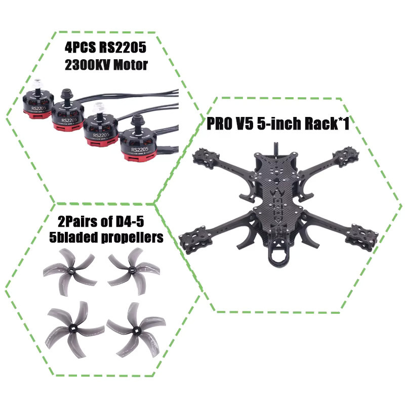 rctosky B-CUBE PRO V5 5 Zoll FPV Drone Rahmen Kit, Carbon Fiber, Schwarz - Bild 3