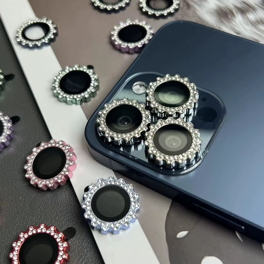 Aruiser Diamant Glitter Kamera Schutz für iPhone 15 Pro Max und iPhone 15 Pro, Bling Metall Objektiv Ring mit gehärtetem Glas, Blau, 2-3 Stück - Bild 3