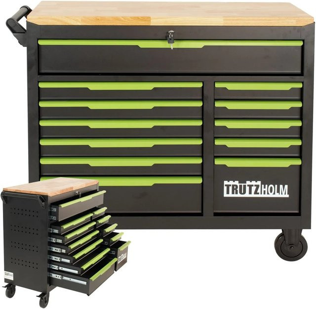 TRUTZHOLM Werkstattwagen Star XL unbestückt aus Stahl mit 12 Schubladen, Schwarz Grün, B/T/H: 103 x 112 x 122 cm - Bild 1