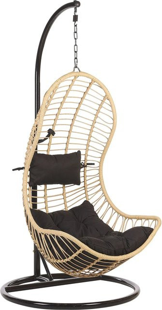 Beliani Hängesessel Egg im Retro-Design aus Polyrattan mit Metallgestell und Kissen, Beige Schwarz, B: 97 cm, T: 80 cm, H: 199 cm - Bild 1