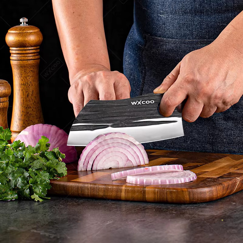 WXCOO Geschmiedetes Fleischbeil aus Edelstahl in Silber mit Holzgriff als Allzweck-Küchenmesser zum Schneiden und Kochen - Bild 4