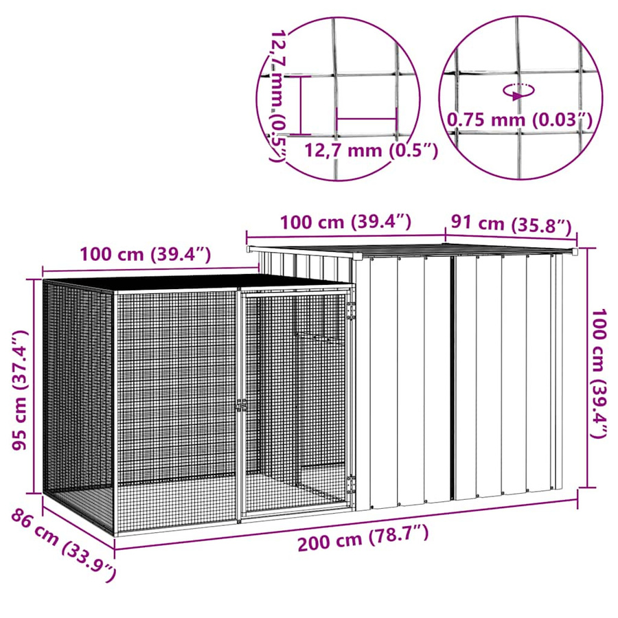 vidaXL Hühnerkäfig aus verzinktem Stahl in Anthrazit, B/T/H: 200 x 91 x 100 cm - Bild 3
