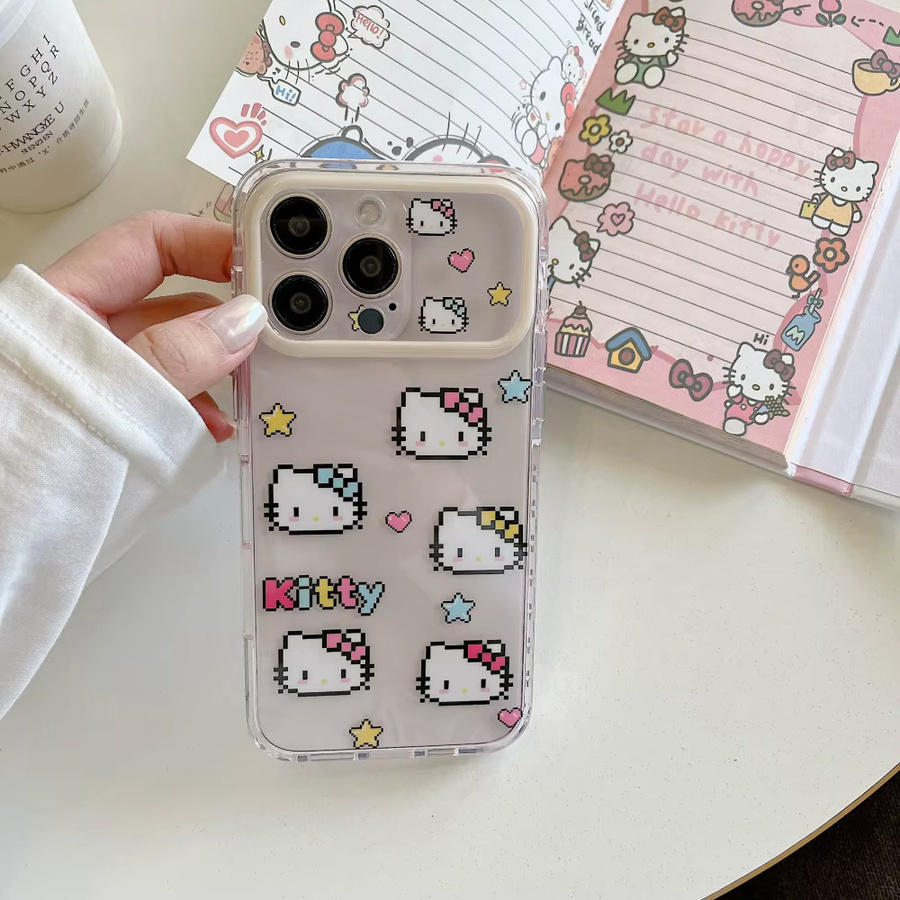 Sanrio Hello Kitty Handyhülle mit Pixel-Print und Perlenkette für iPhone 17 Pro Max 16 Pro 15 14 Pro Max, transparent und stoßfest - Bild 2