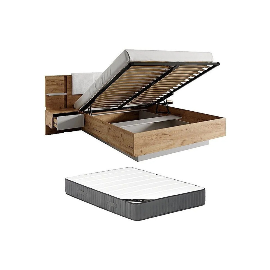 Vente-unique Bett Elynia mit Bettkasten in Naturfarben Hell und Weiß, B/T/H: 160 x 200 x 256,4 cm - Bild 2