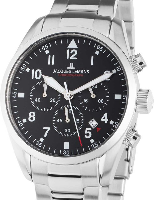 Jacques Lemans Chronograph, Quarz, Edelstahl, Schwarz, 42 mm, Herren - Bild 1