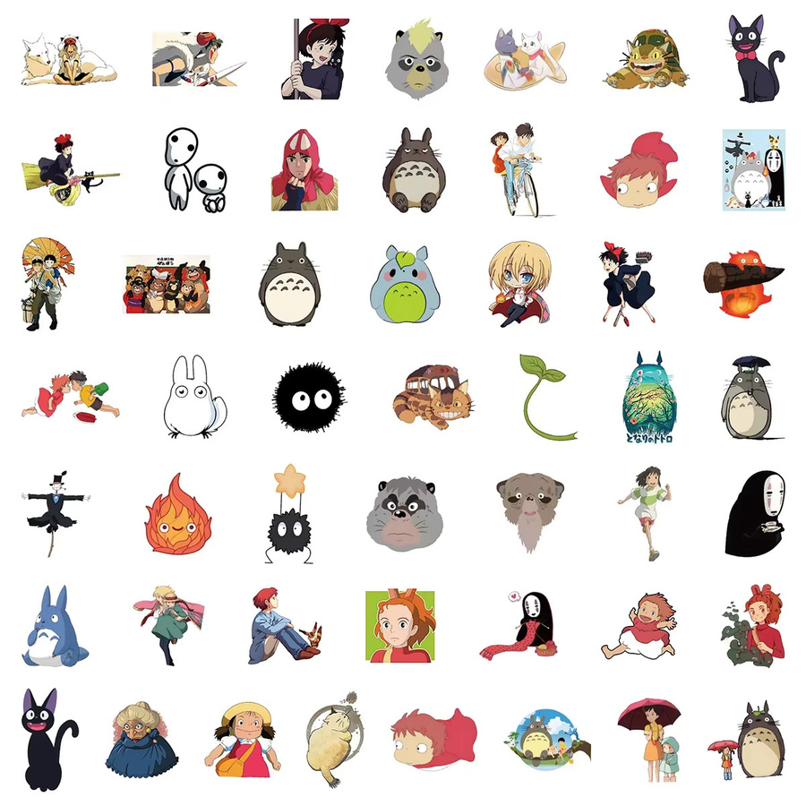 50 Stück Ghibli Hayao Miyazaki Aufkleber Set, wasserfeste Cartoon Sticker in Multicolour für Laptop, Telefon und Notizbuch - Bild 2