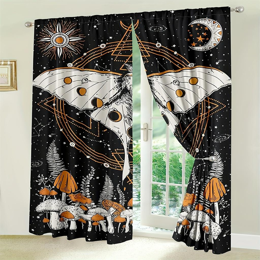 2er-Set Sonne und Mond Fenstergardinen in Gelb und Multicolour, semi-transparente Astrologie-Fensterdekoration mit Mondphasen-Motiv für Schlafzimmer, Breite: 210 cm, Höhe: 230 cm - Bild 4