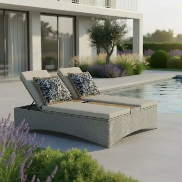 Bessagi Garden Gartenliege Monero Grau aus Holz, Metall und Kunststoff B/T/H: 240 x 101 x 60 cm - Bild 1