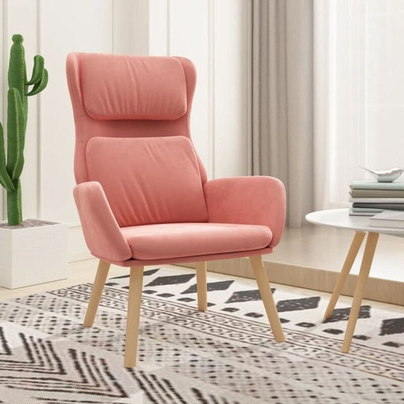 Vidaxl Relaxsessel in Rosa aus Samt im skandinavischen Design mit Massivholz und Metallgestell - Bild 1