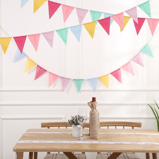 Bunte Wimpelkette aus Sackleinen und Leinen im Vintage-Stil für Geburtstag, Hochzeit und Party-Dekoration - Bild 1