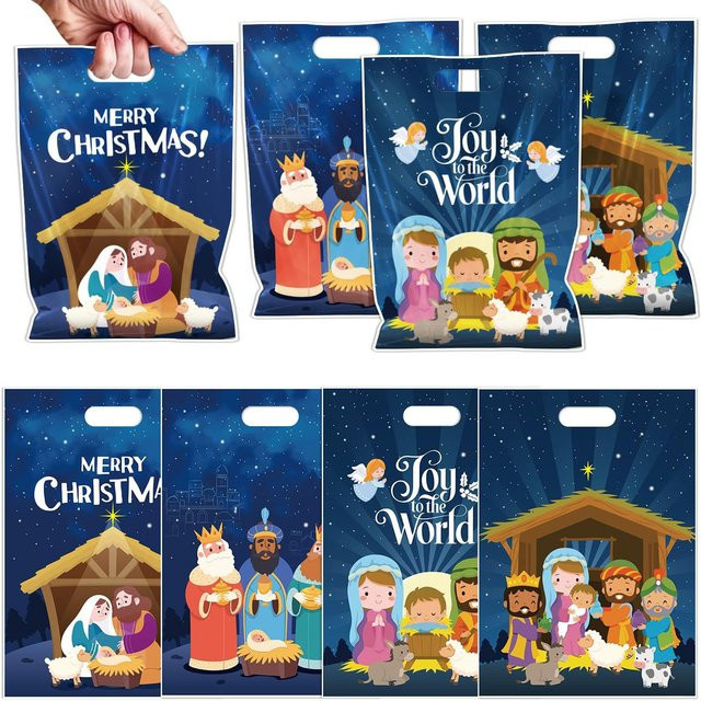 Mehrfarbige Geschenktüten mit Krippen-Motiv für Weihnachten und Kindergeburtstage - Bild 1