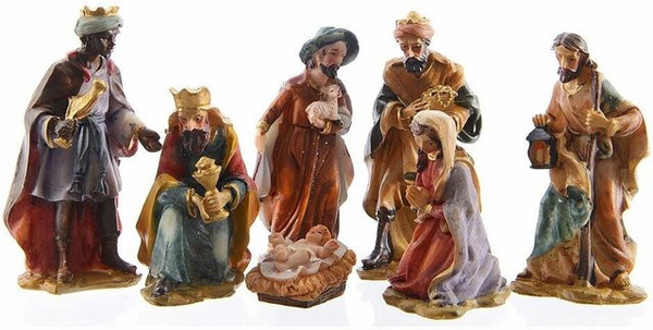 7-teiliges Set handbemalte Krippenfiguren für Weihnachten in Mehrfarbig