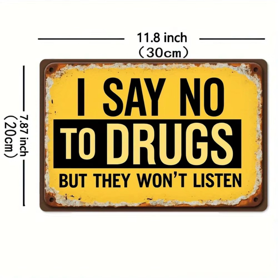 Vintage Metallschild CIFBUY I Say No to Drugs in Gelb, rechteckige Wandkunst aus Metall, B/H: 30 x 30 cm - Bild 2