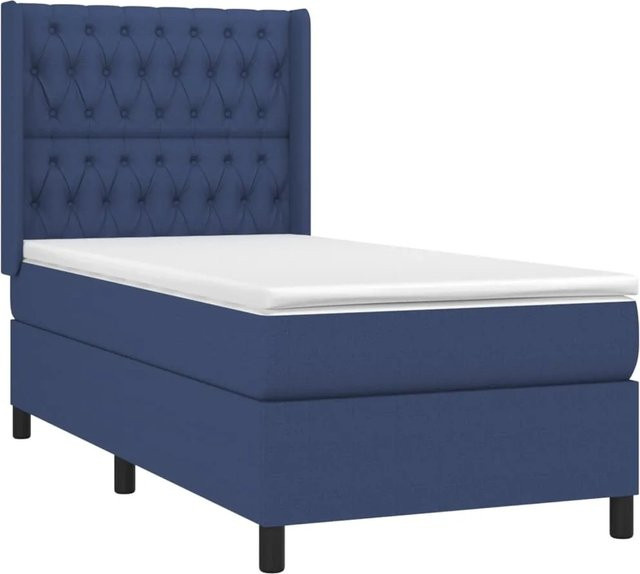vidaXL Boxspringbett mit Matratze in Blau und Weiß, Hybridbett mit LED-Unterbettbeleuchtung und USB-Ladeanschluss, B/T: 90 x 190 cm - Bild 1
