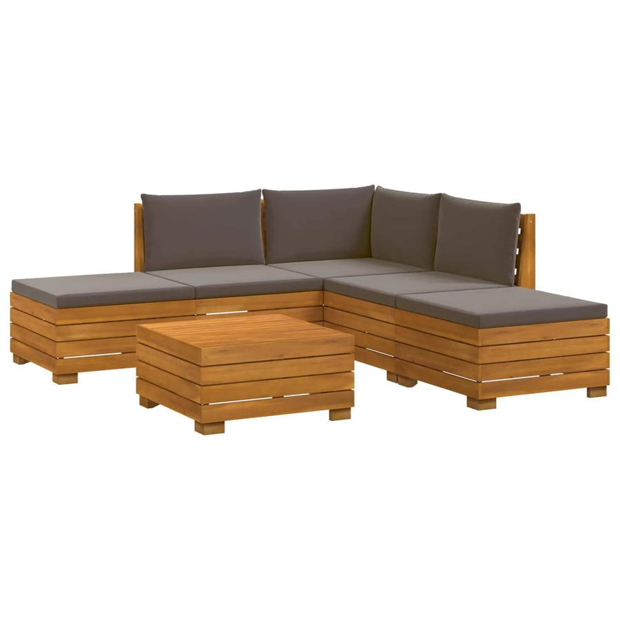 vidaXL Outdoor-Sofagarnitur aus Massivholz Akazie in Braun mit 6 Teilen und Kissen in Dunkelgrau - Bild 2