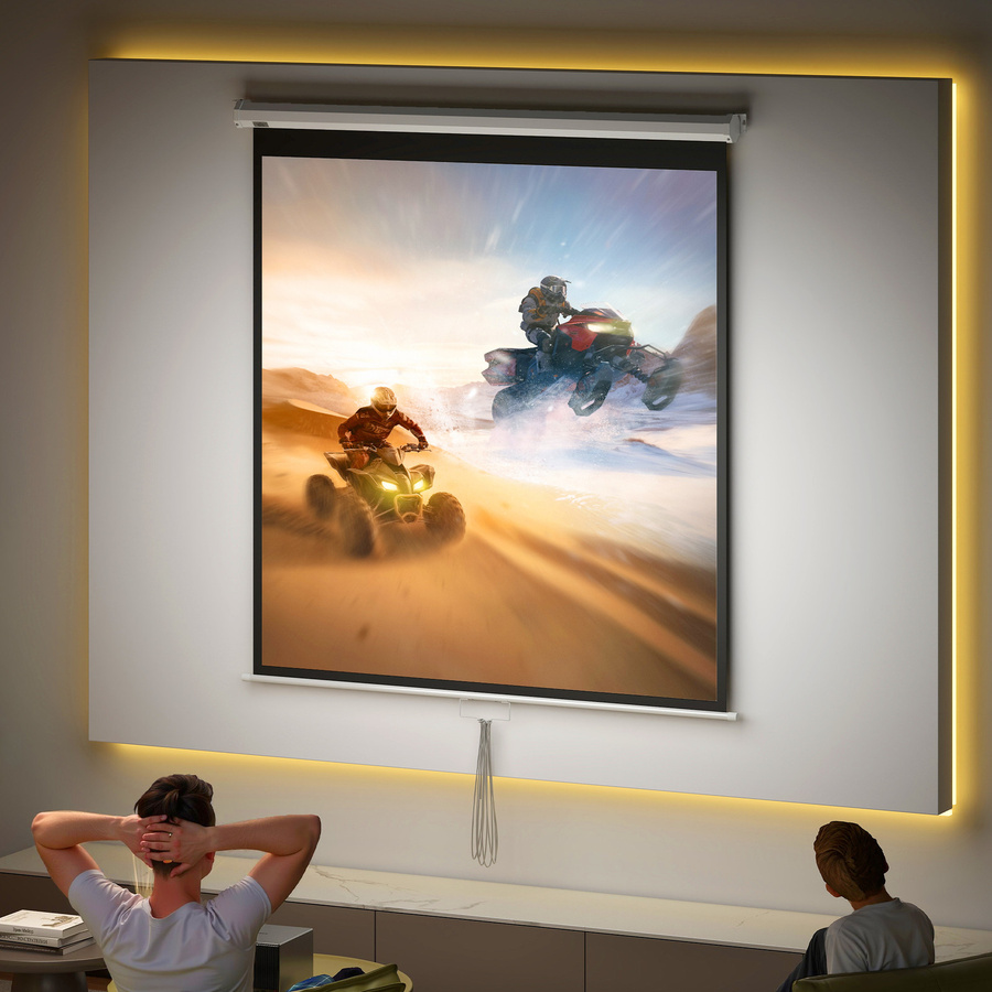 HOMCOM Beamer Leinwand 85 Zoll in Weiß für Heimkino und Büro, 1:1 HD 4K Projektionsleinwand als Rollo-Leinwand, B/H: 152 x 152 cm - Bild 2