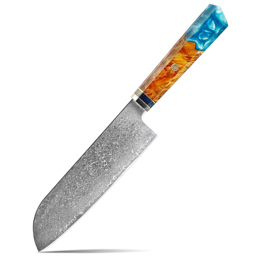 XITUO Professionelles Santoku-Messer aus japanischem Damaszener Stahl mit stabilisiertem Holzgriff in Multicolour - Bild 6