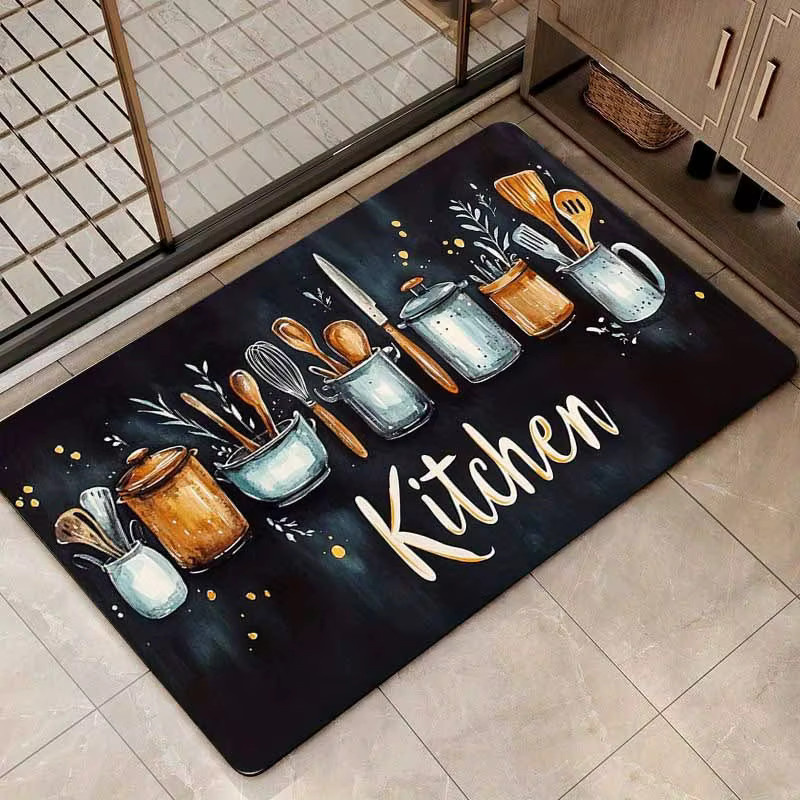 VIKAMA Küchenteppich in Schwarz, schmutzabweisende und weiche Fußmatte für Küche, Wohnzimmer oder Schlafzimmer - Bild 2