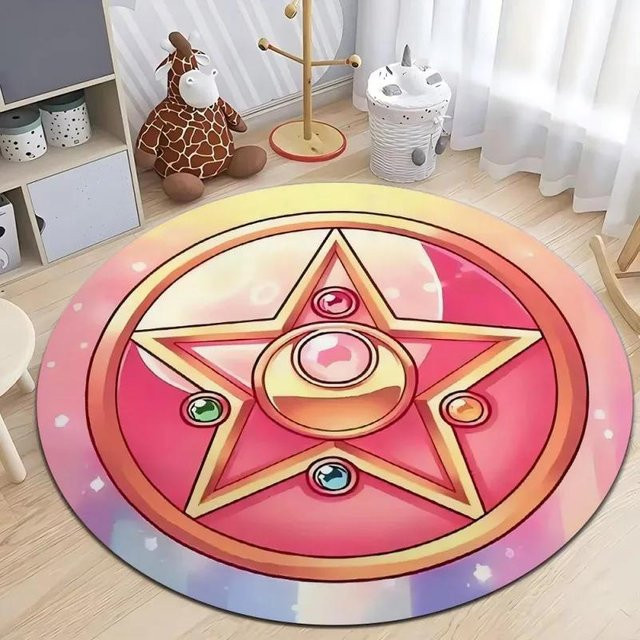 Runder Teppich mit Sailor Moon Print von Karpetti in Rosa, rutschfest und waschbar, Durchmesser: 60 cm - Bild 1