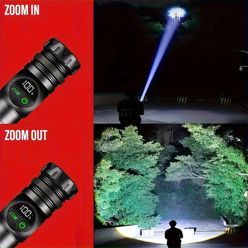 Mikenoon LED Taschenlampe in Schwarz, USB wiederaufladbare taktische Taschenlampe mit Magnet und COB-Seitenlicht aus Aluminium - Bild 3
