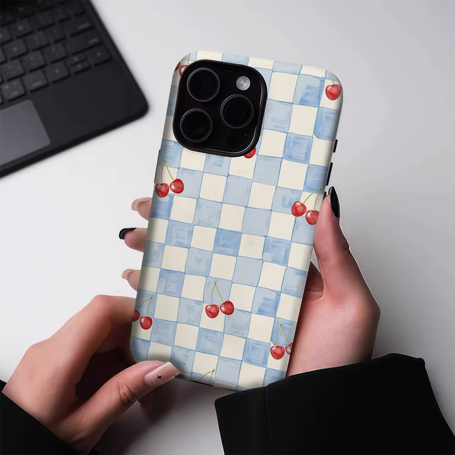Robuste magnetische iPhone Hülle mit blauem Schachbrettmuster für Apple iPhone 17 16 15 14 13 Pro Max Plus - Bild 2