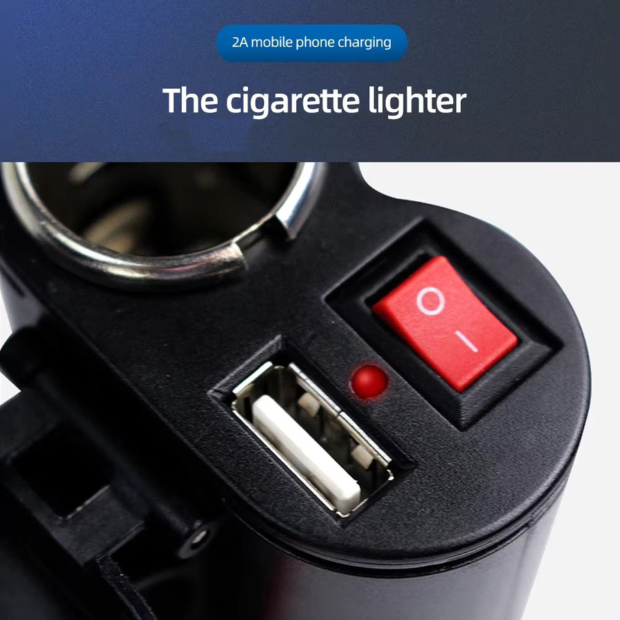 Wasserdichter USB Power Adapter für Motorrad Lenker mit Schalter und Zigarettenanzünder, 12V 2,0 A, Schwarz, USB-C und USB-A Anschlüsse für GPS Navigation und DVR - Bild 2