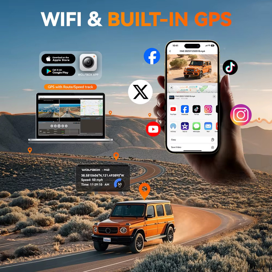 WOLFBOX M40 Dashcam mit 4K UHD Front- und Heckkamera, Sprachsteuerung, ADAS, 5GHz WLAN und GPS, Schwarz - Bild 3