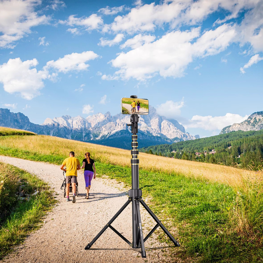 NeePho Multi-Winkel Gimbal NP-688 Ultraleichtes Aluminium-Stativ Selfie-Stick für Kamera und Smartphone in Schwarz, Höhe: 210 cm - Bild 4