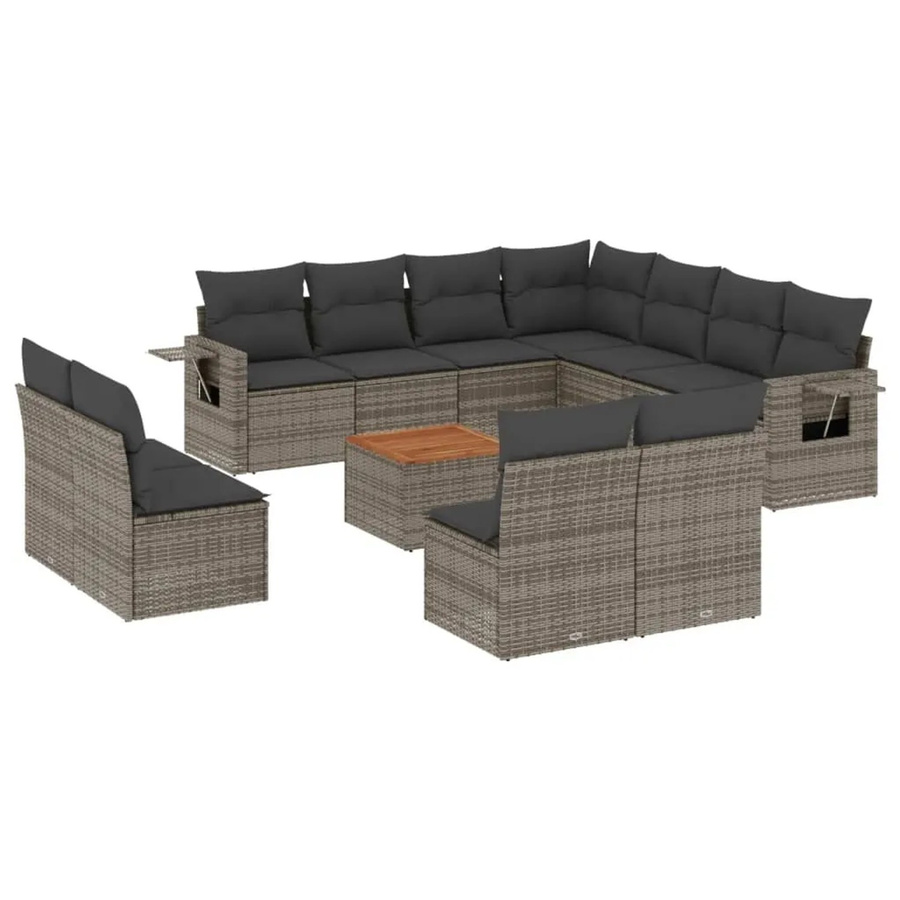 vidaXL 12-tlg Garten-Sofagarnitur aus Poly Rattan und Akazienholz in Grau mit Kissen Modell 51 - Bild 2