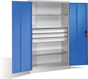 C+P Werkzeugschrank mit Drehtüren, 3 Böden und 3 Schubladen, Front Lichtblau, Korpus Lichtgrau, H x B x T: 195 x 120 x 50 cm - Bild 1