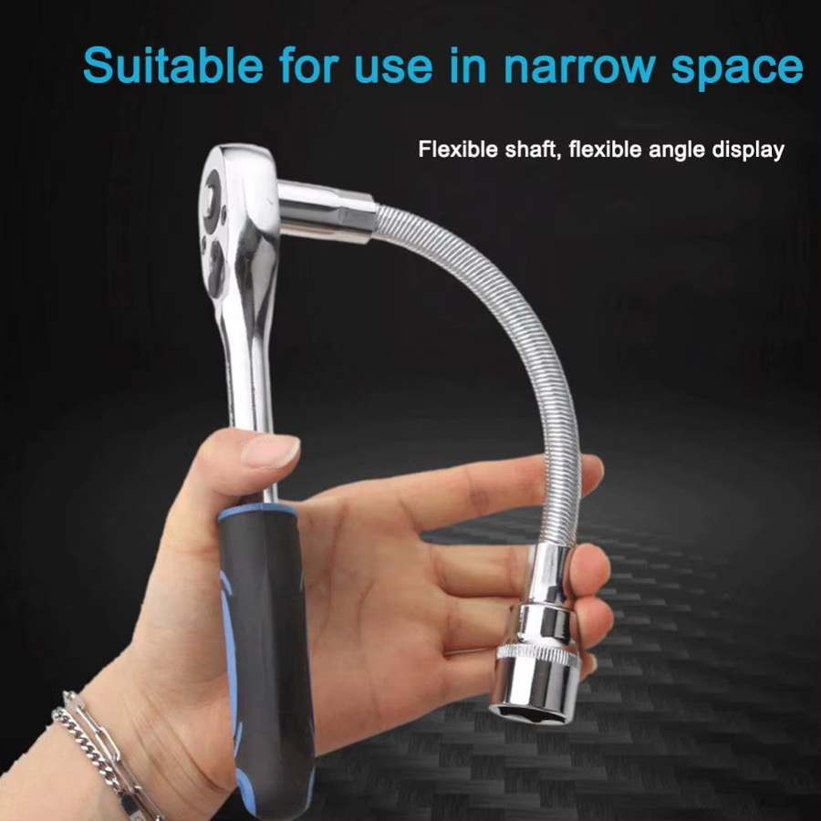 FHZX 3er Set Flexible Steckschlüssel Verlängerungen mit Adapter für Ratsche in 1/4, 3/8 und 1/2 Zoll für Mechanik und Werkstatt - Bild 3