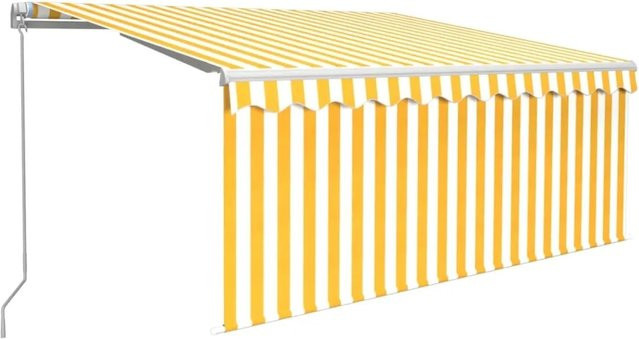 Furnicato Markise manuell einziehbar mit Rollo aus Aluminium und Polyestergewebe in Gelb und Weiß B: 3 m, H: 2 m, T: 5 m - Bild 1