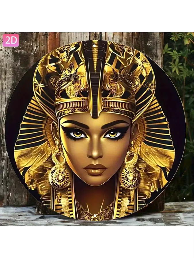 CIFBUY Vintage Ägyptische Goldene Göttin Wandplakette aus Metall, Rund, Durchmesser: 20 cm - Bild 4