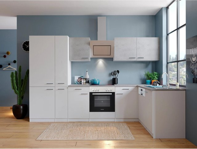 Respekta Winkelküche KBL310WWBSCGKEG in Weiß mit Glasfronten und Soft-Close-Türen, B/T/H: 310 x 200 x 54,5 cm - Bild 1