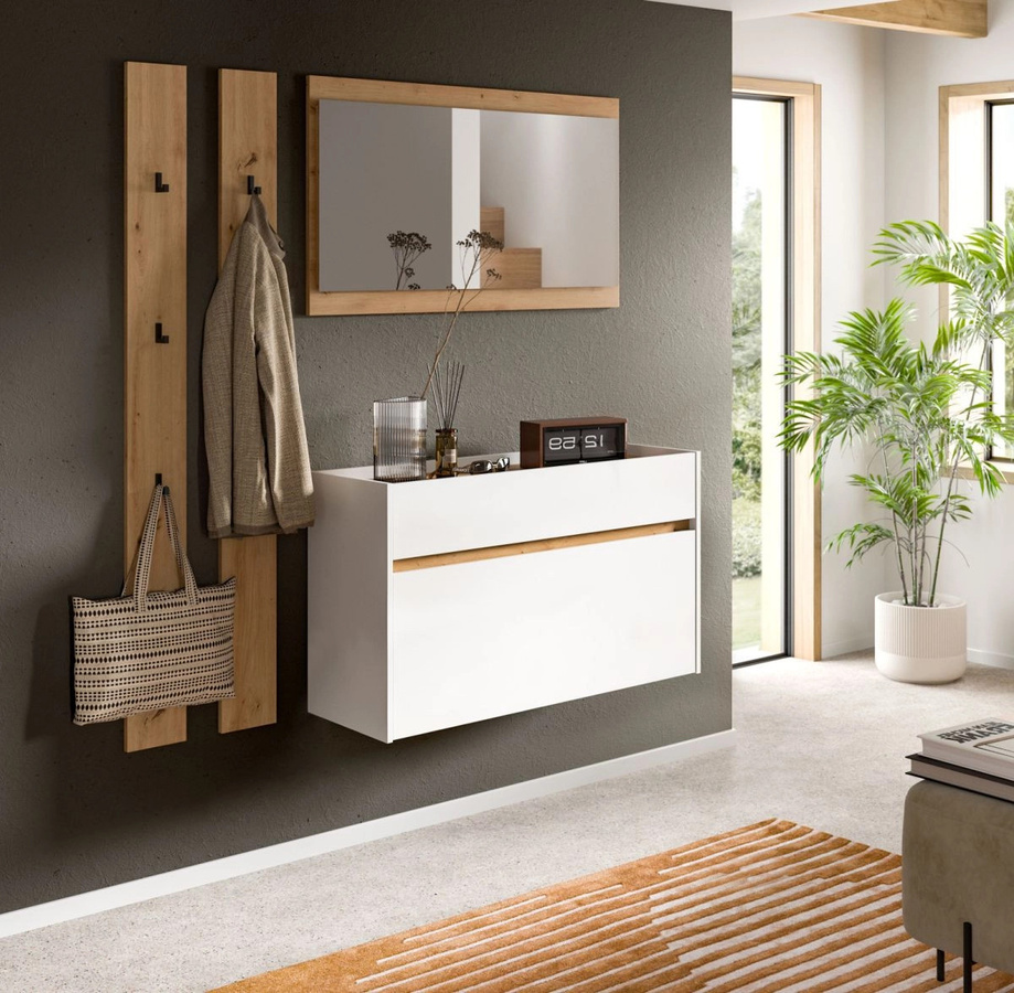 4-tlg. Garderobe Set Borga modern in Weiß und Eiche, Höhe: 172 cm - Bild 2