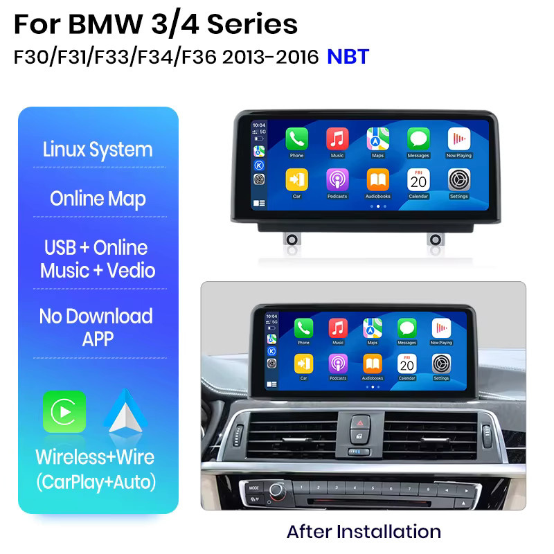 Junsun Wireless Carplay und Android Auto Multimedia-Player mit Linux-System und GPS für BMW 1er 2er Serie F20 F21 F22 F23 sowie 3er 4er Serie F30 F31 F34 F32 F33 F36 NBT EVO System in Schwarz - Bild 7