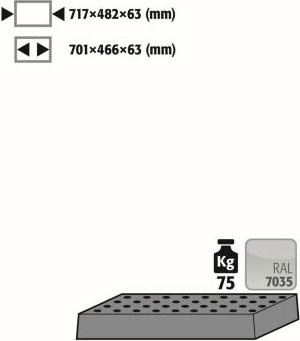 asecos Lochblecheinsatz Standard für Sicherheitsschränke der Q30, Q90 und S90 Serie aus Stahlblech, lichtgrau, B/T/H: 71,7 x 48,2 x 6,3 cm - Bild 1