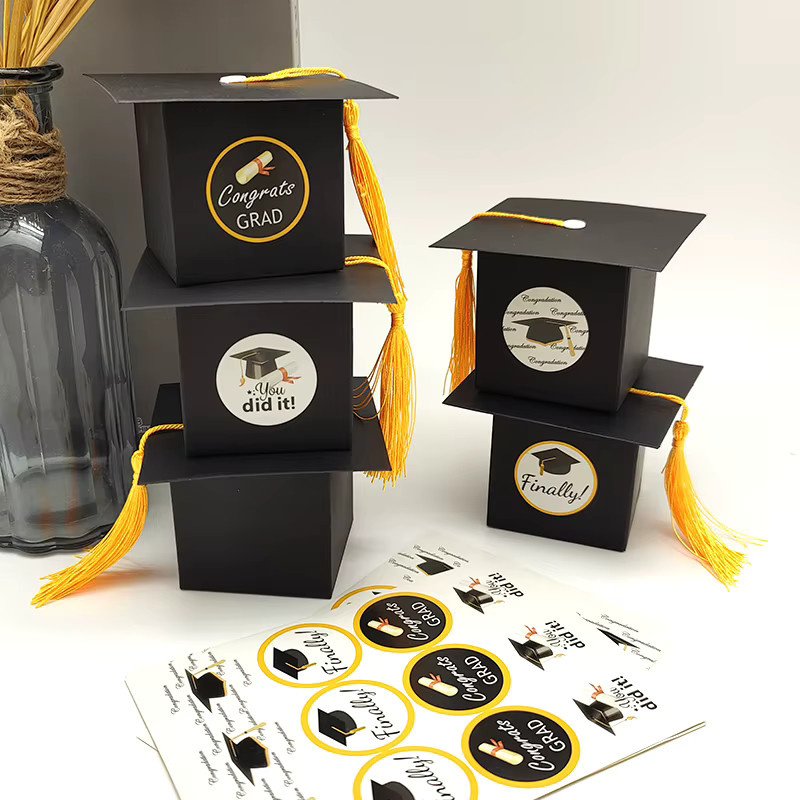 Geschenkboxen Set mit Aufklebern für Partybedarf, Schwarz, aus Papier - Bild 2