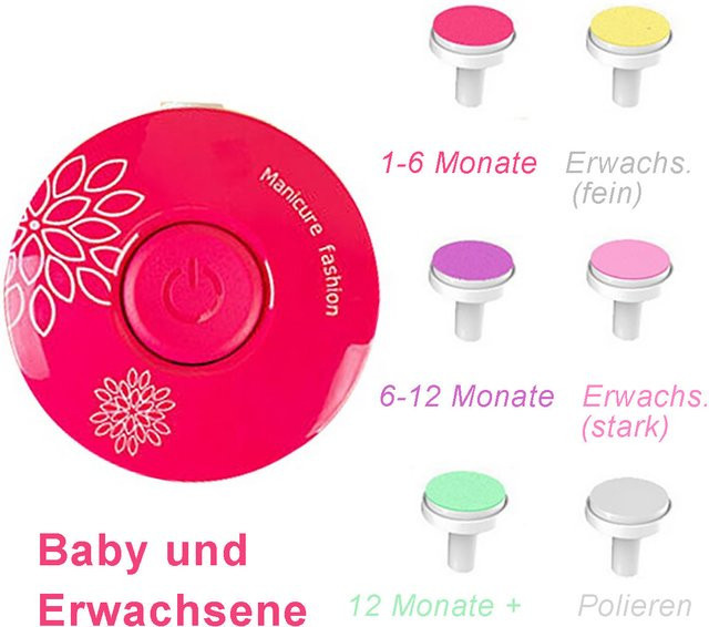 TPFBeauty Baby Nageltrimmer Elektrisch, Rot, 6 Schleifköpfe - Bild 1