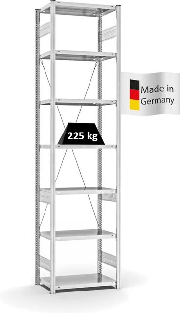PROREGAL Fachbodenregal Stecksystem T-Profil Medium-Duty in Lichtgrau, 7 Ebenen, H x B x T: 300 x 75 x 40 cm - Bild 1