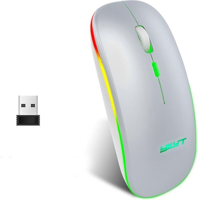 YWYT Kabellose Maus 2,4 GHz, schlankes und wiederaufladbares Design mit leisem Betrieb, 3 einstellbare DPI-Stufen, Farbe: Silber - Bild 1