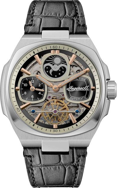 Ingersoll Herrenuhr Automatik, Edelstahl, 47 mm, Leder, Schwarz, 5 ATM - Bild 1