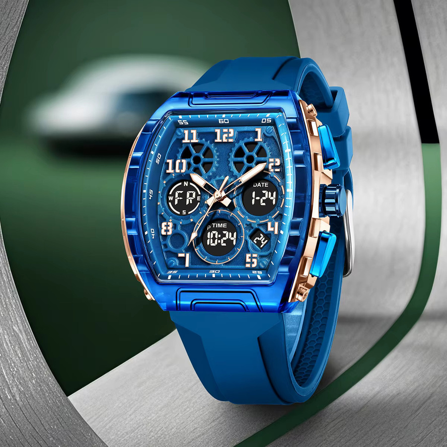 FOXBOX Armbanduhr, Chronograph, Quarz, Eckig, Blau, Silikon, Herren - Bild 3