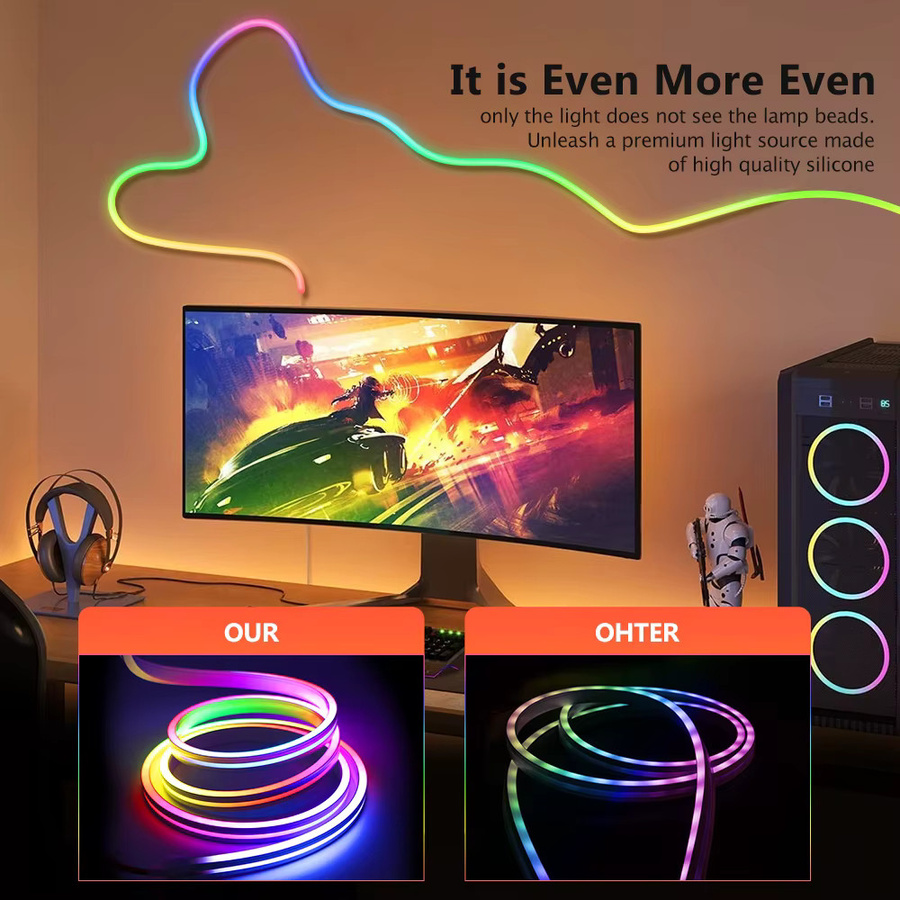 Acosh RGBIC LED Neon Flex Streifen mit Tuya WiFi App-Steuerung und Alexa Kompatibilität, Multicolour, DC 12/24V - Bild 2