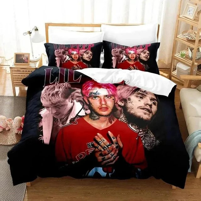 Bettwäsche Set Lil Peep mit 3D-Druck, Microfaser, Schwarz, B/H: 135 x 200 cm - Bild 1