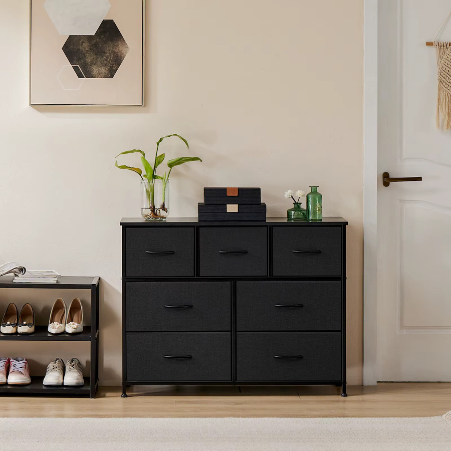 JHK Kommode in Schwarz mit 7 Stoffschubladen für Schlafzimmer und Wohnzimmer - Bild 1